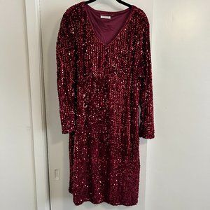 IN'VOLAND Women's Sequin Stretch Dress, Wine Red, 22W